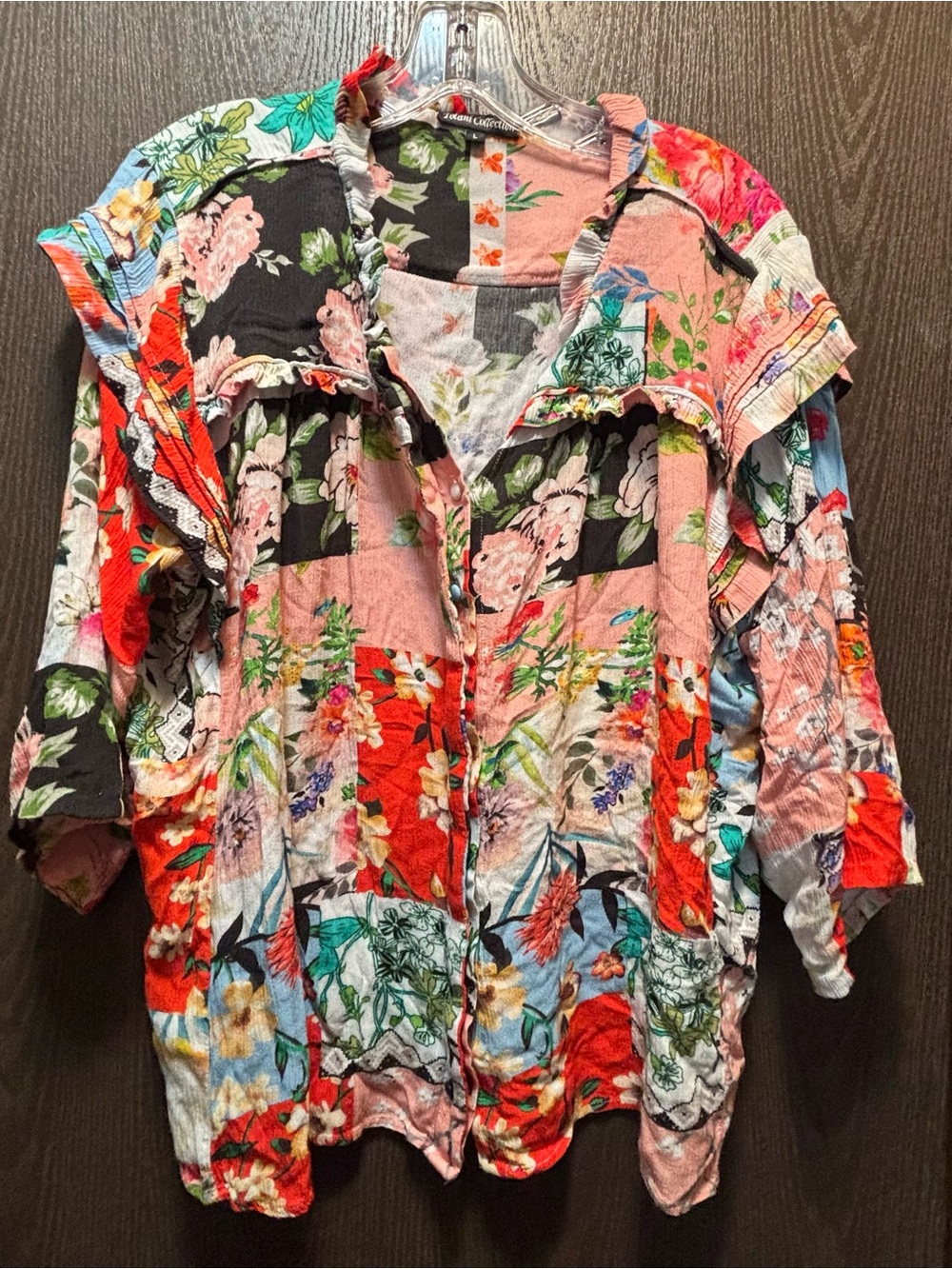 Tolani Multicolor Floral Patchwork Button-Down Shirt